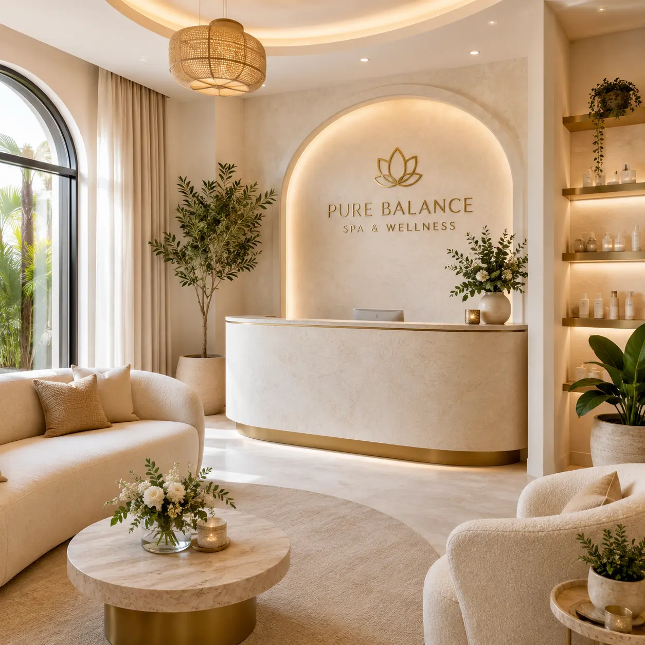 Bright spa reception and waiting lounge